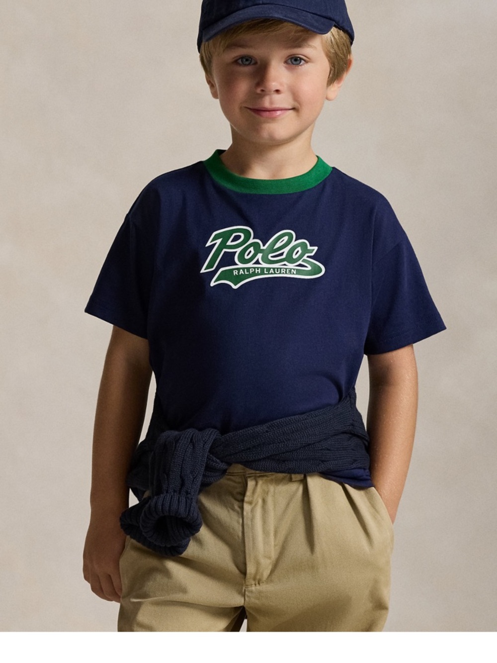 Polo by Ralph Lauren Navy Tee with Green Logo and Collar
